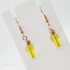 Cute Christmas Tree Light Drop Dangle Gold Toned Earrings Gift